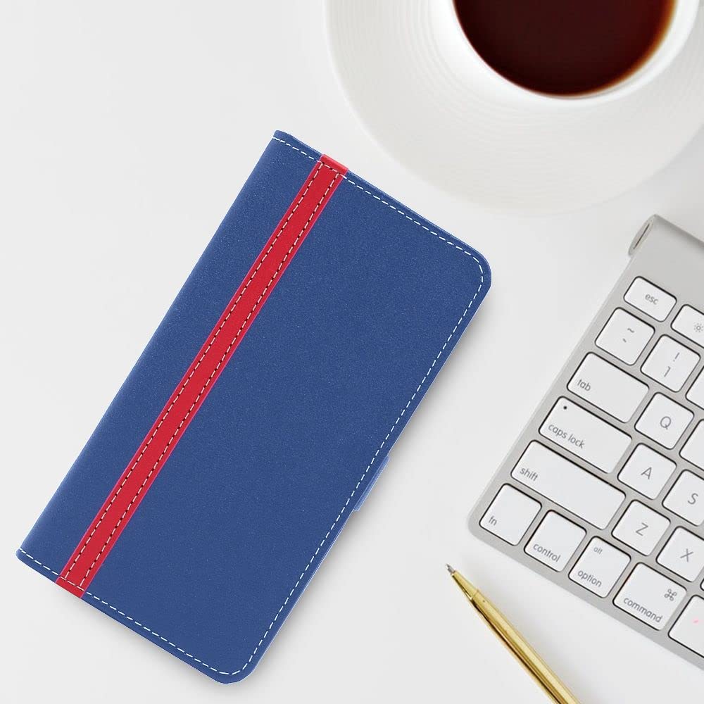 Cover Xiaomi 11T, 11T Pro Custodia Portafoglio PU Libro Flip, Blu scuro / Rosso