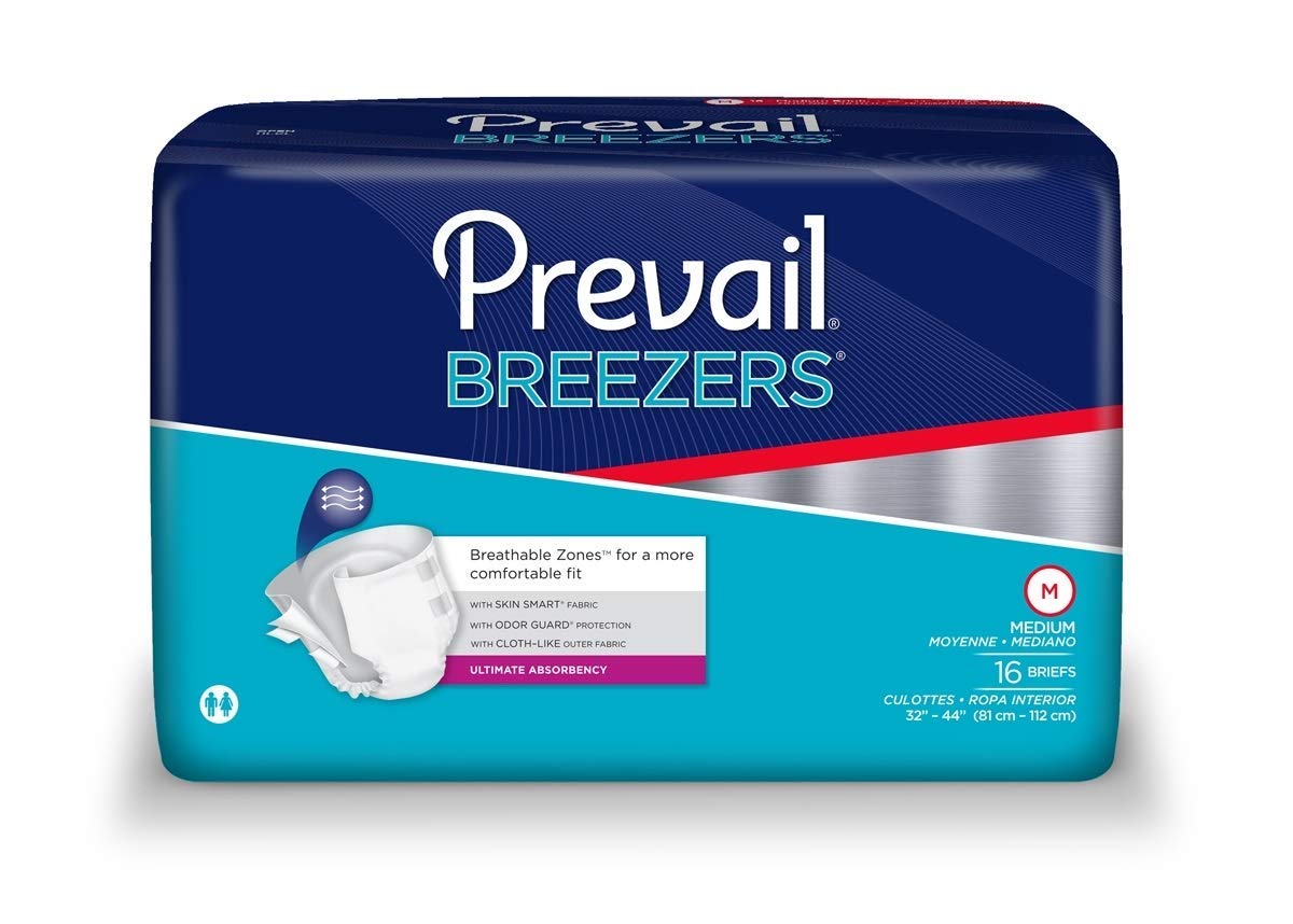 PrevailBreezers Ultimate Absorbency Incontinence Briefs, Medium, 16-Count