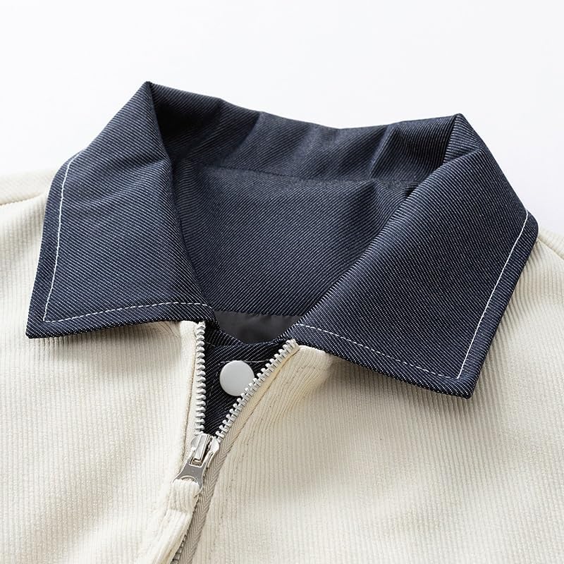Mens Denim Layered Look Jacket Comfortable Color Block Loose Fit Trendy Lapel Workwear Jackets