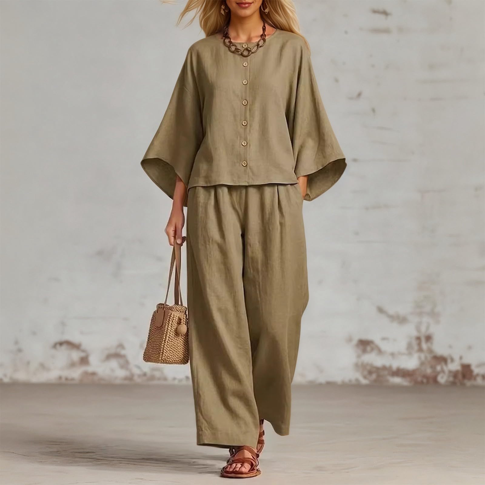 Completo Donna Estivo da Spiaggia - Coordinato Donna Pantalone E Top Completo Due Pezzi Casual con Pantaloni a Gamba Larga E Traspirante Ideale per Il Relax Estivo Viaggi
