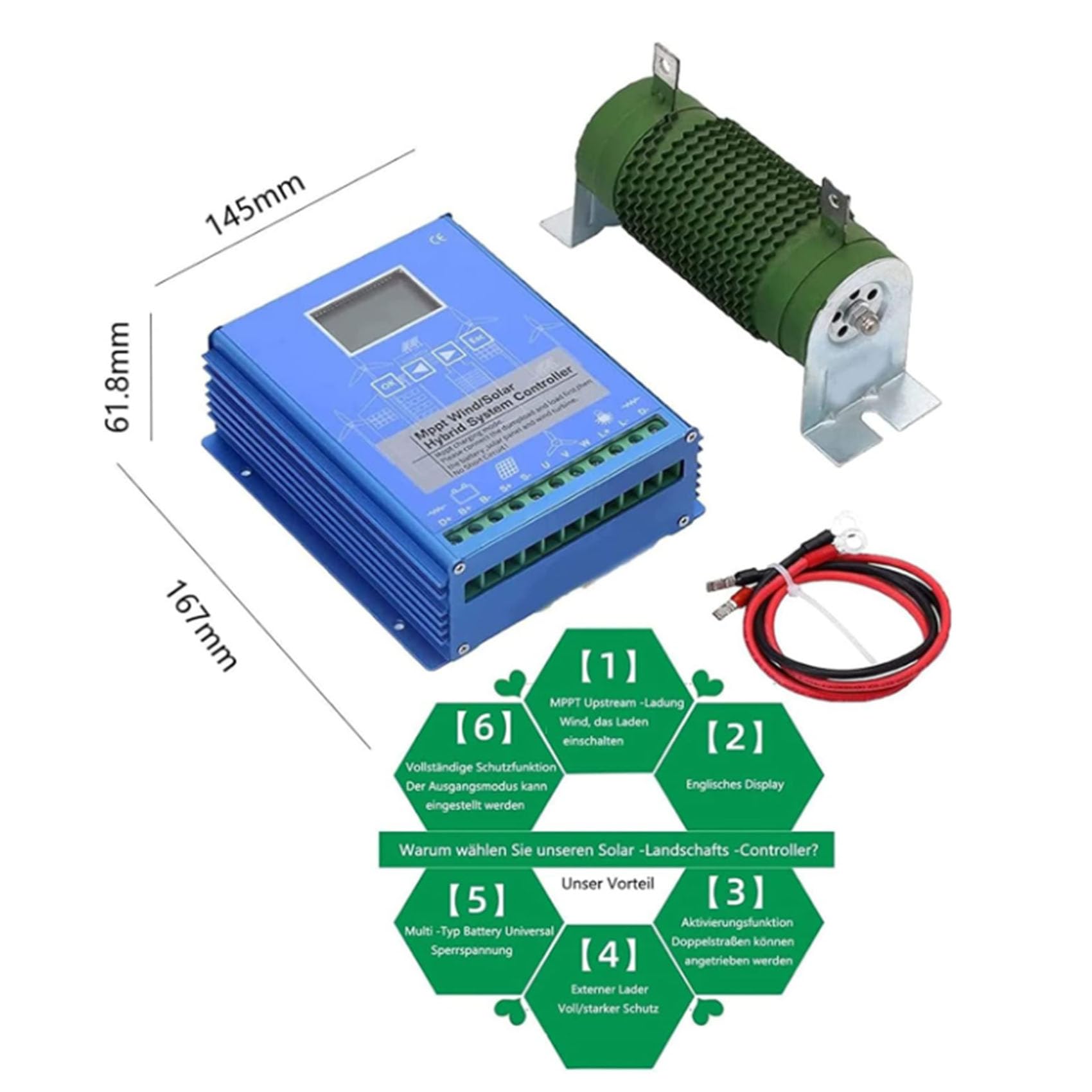 Regolatore di carica ibrido solare eolico 9000 W MPPT 12 V 24 48 V 220 V con display LCD e carico di scarico per casa, barca e illuminazione stradale