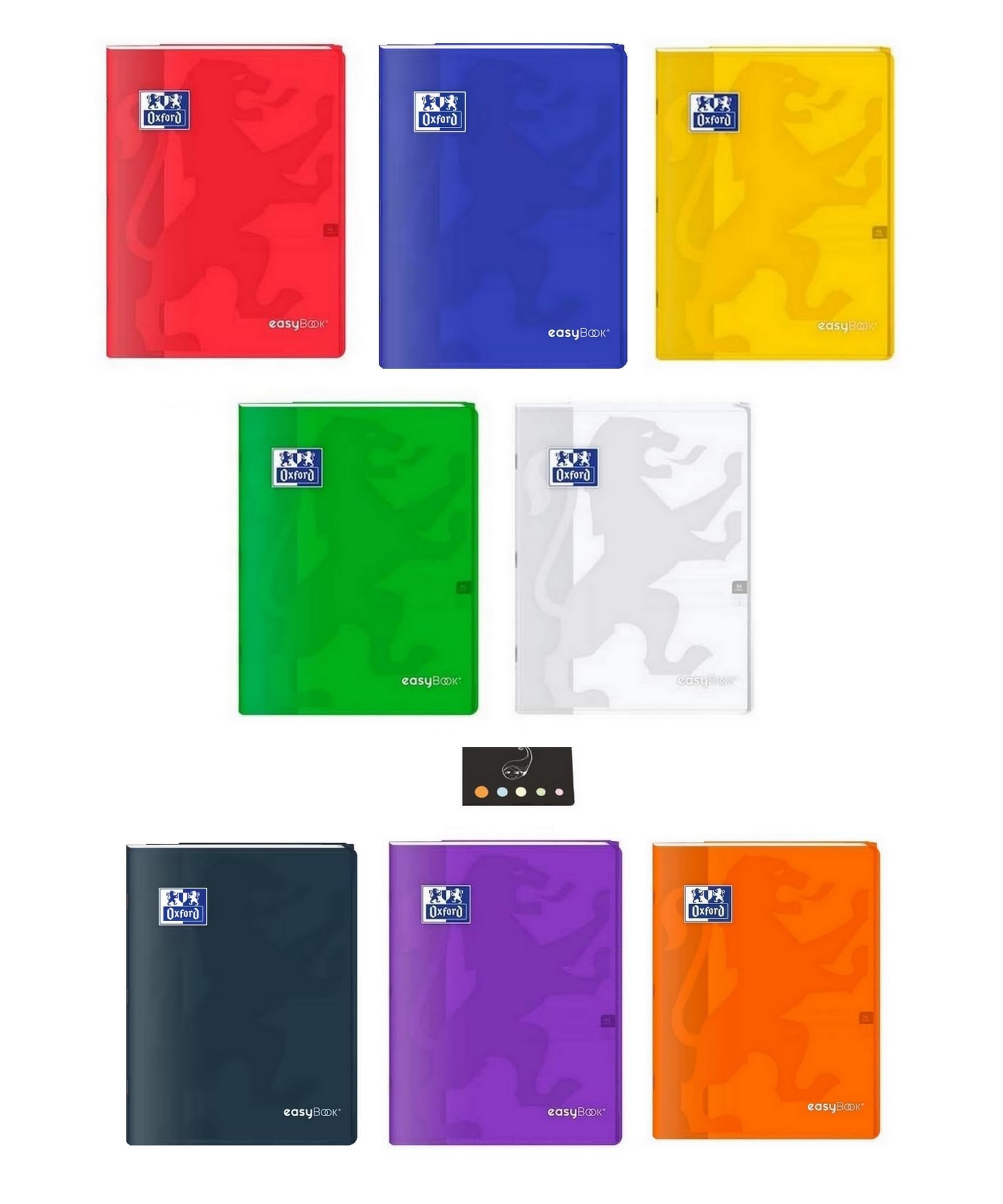 EasyBook Hefte mit Klappen, Polypropylen, 24 x 32 cm, große Seyes-Karos, 96 Seiten, verschiedene Farben + 1 Index, selbstklebend, Blumie