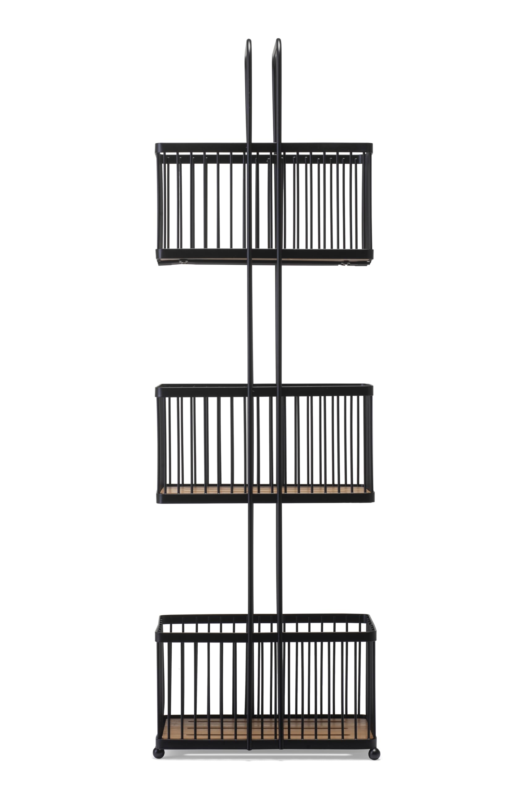 Croydex Organizador de almacenamiento de tres niveles, color negro y bambú, estantes de almacenamiento de baño independientes, cestas profundas, 22 pulgadas de profundidad x 15 pulgadas de ancho x 726 | Cesta de baño independiente | Cestas de alambre prof