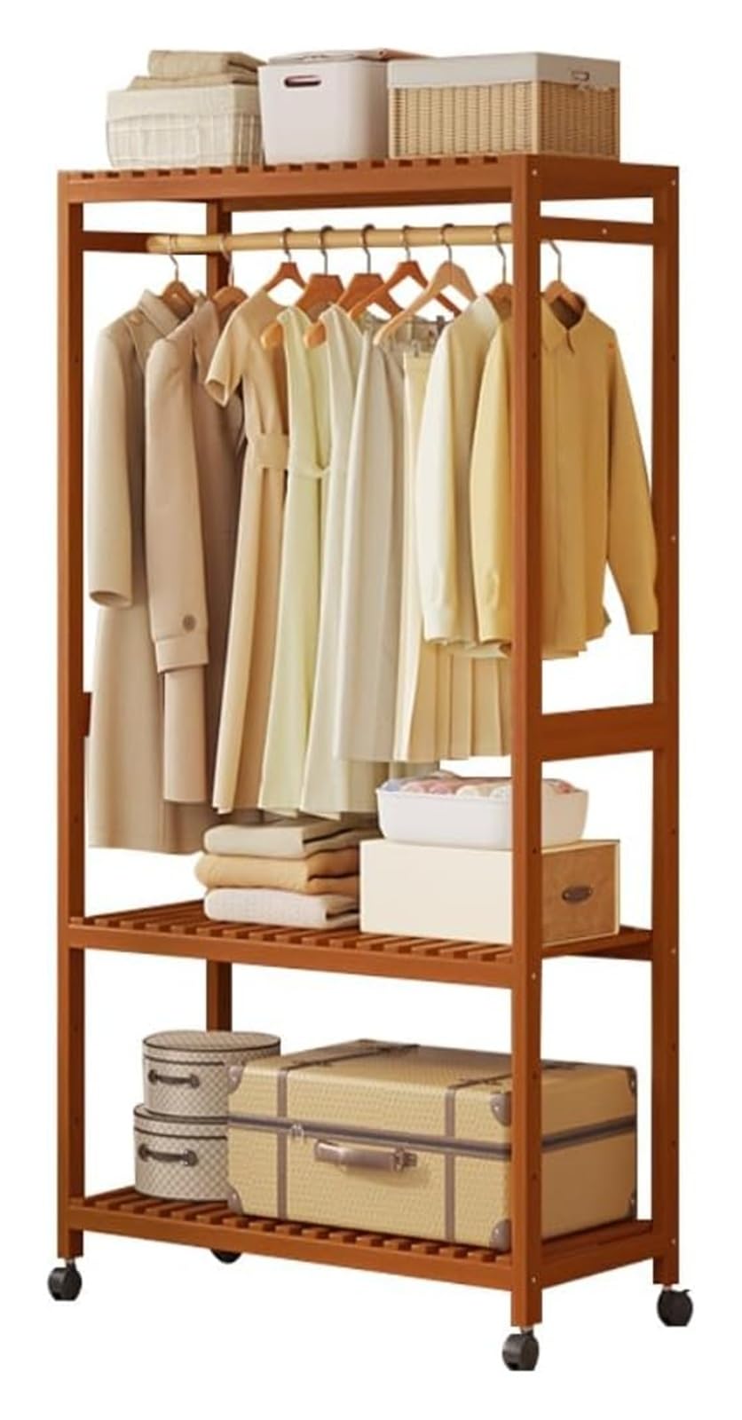 XDLEDMKIZ Freestanding Clothes Rack with 2 Shelves, Adjustable Garment Stand for Bedroom, Space-Saving Clothing Hanger, Sturdy Wardrobe nizer
