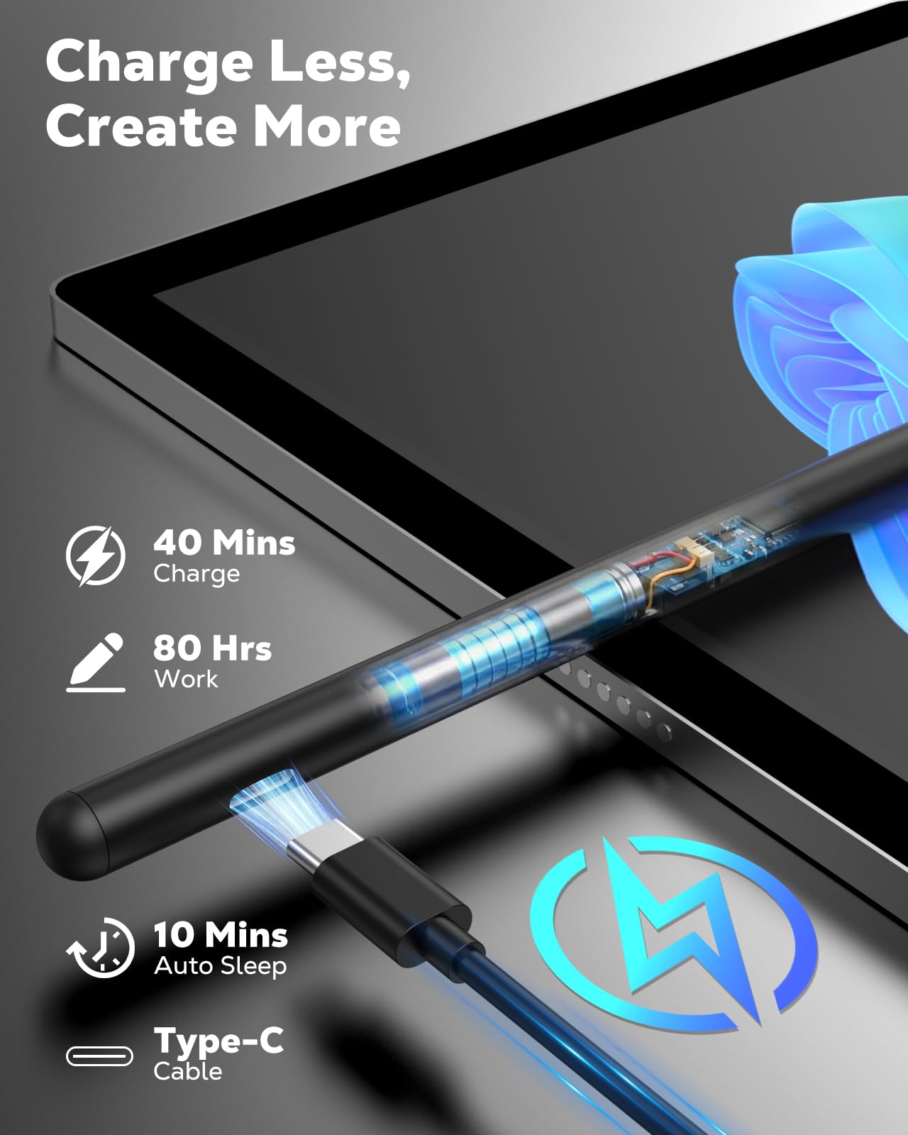 MoKo Lápiz MPP 2.0 con Inclinación para Portátiles Táctiles HP 2-En-1,Stylus Recargable para HP Envy X360/Pavilion X360/Spectre X360,ASUS Vivobook Flip 14/12,Kobo Libra Colour,4096 Niveles De Presión