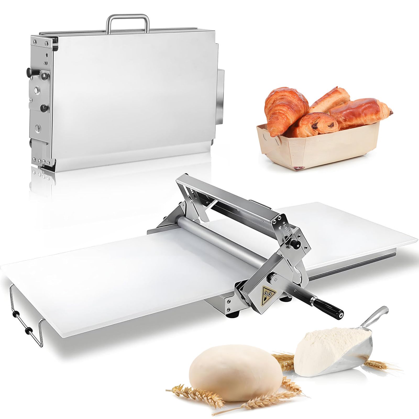 Manual Dough Sheeter Machine, Stainless Steel Folding Dough Press Sheeter, Croissant Pastry Danish Pastry Bakery Roller Puff Pastry Pizza Rolling Machine, Professional Bakery Equipment 83x49cm