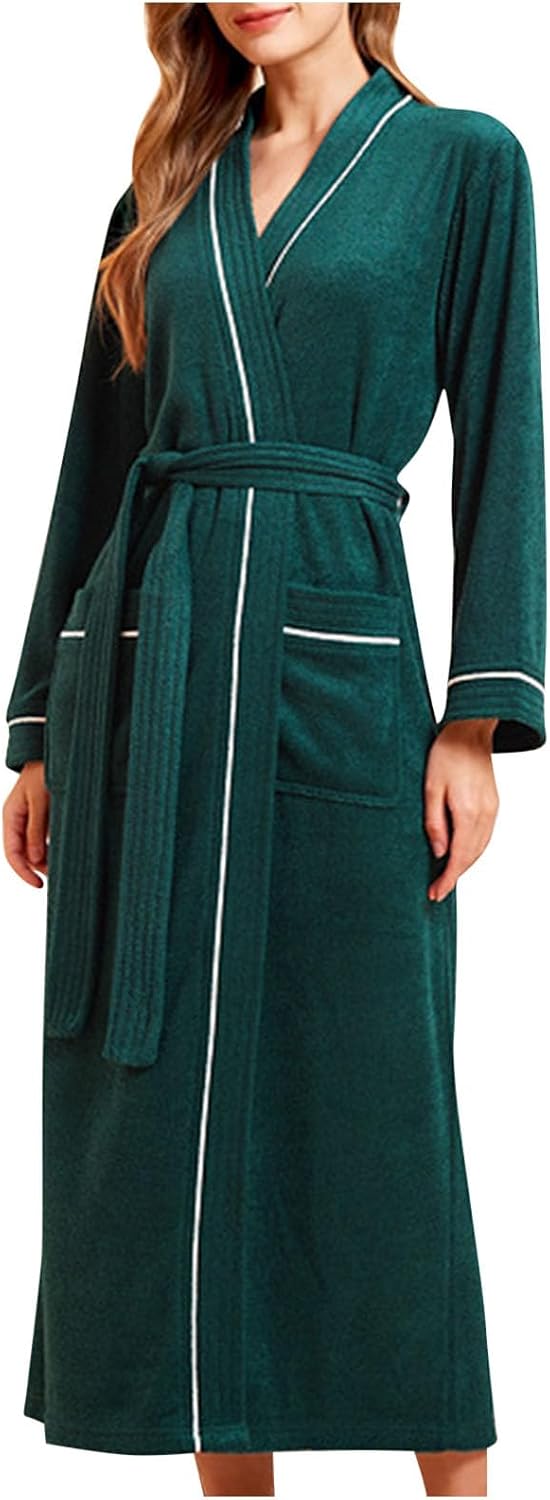 Oplxuo Women's Short Sleeve Robe Long Bathrobe Loungewear Dress Full Length Sleepwear with Pockets Belt Housecoat Nightgown