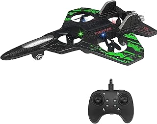 RC Airplane for Kids and Beginners, 2.4GHz Drone Remote Control Airplane with 2 Batteries, 360° Drop-Resistant Stunt Spin Remote Fighter Jet with Lights Outdoor Flying Toy (Green)