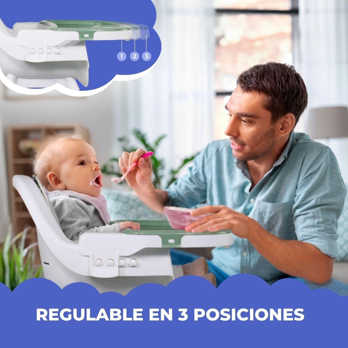 Mobiclinic® kids, Trona evolutiva, 2 en 1, Altura ajustable, Doble bandeja, 6 meses - años, Forest, Arnés de seguridad 5 puntos, Ruedas extraíbles, Hasta 35 kg, Cesta almacenamiento, 360º