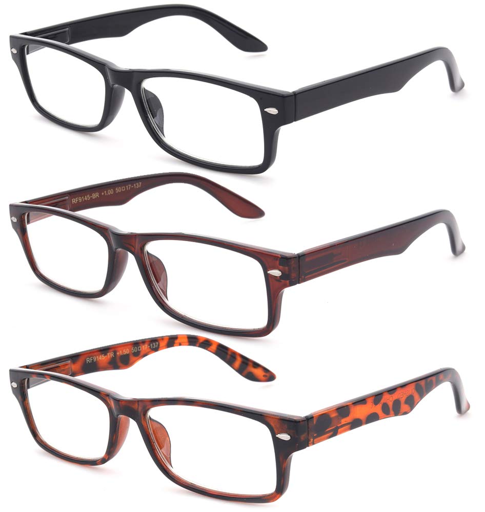 EYESPEX Lot de 4 lunettes de lecture pour homme, monture en métal, charnières à ressort, avec lecteurs de soleil, Lot de 4