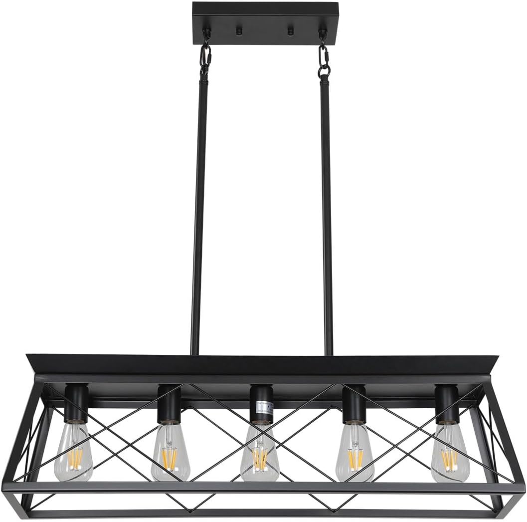 5-Lights Kitchen Island Light Ceiling Light for Kitchen Island Bar Office Coffee Shop (Without Light Bulb) Black