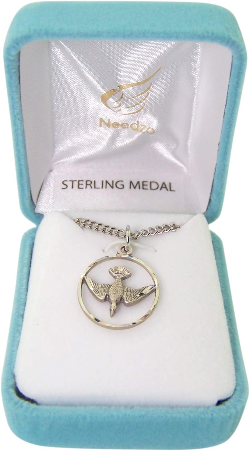 Sterling Silver Open Circle Holy Spirit Dove Confirmation Necklace for Teenage Girls, 3/4 Inch