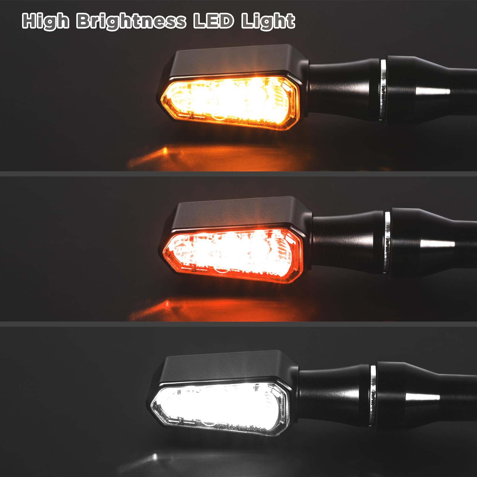 evermotor Mini LED Indicatore Moto a 3 Perle, E-geprüft, Alluminio CNC, 12V 4 Pezzi, con Luce di Posizione, Universale per E-Bike/Scooter, 2x Ambra & Bianco, 2x Ambra & Rosso