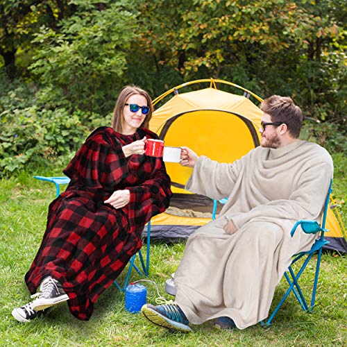 Fleece Wearable Blanket With Sleeves And Kangaroo Pocket For Women Man Adult, Super Soft Warm Tv Throw Blanket With Snap Button, Body Wrap Robe Blankets With Arms, Blue #TOP6