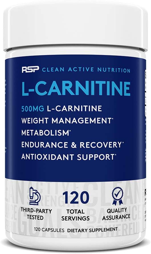 RSP L-Carnitine 500 mg - Stimulant Free L Carnitine, Weight Loss Supplement & Fat Burner for Men & Women, Amino Acid Workout Diet Pills, 120 Capsules