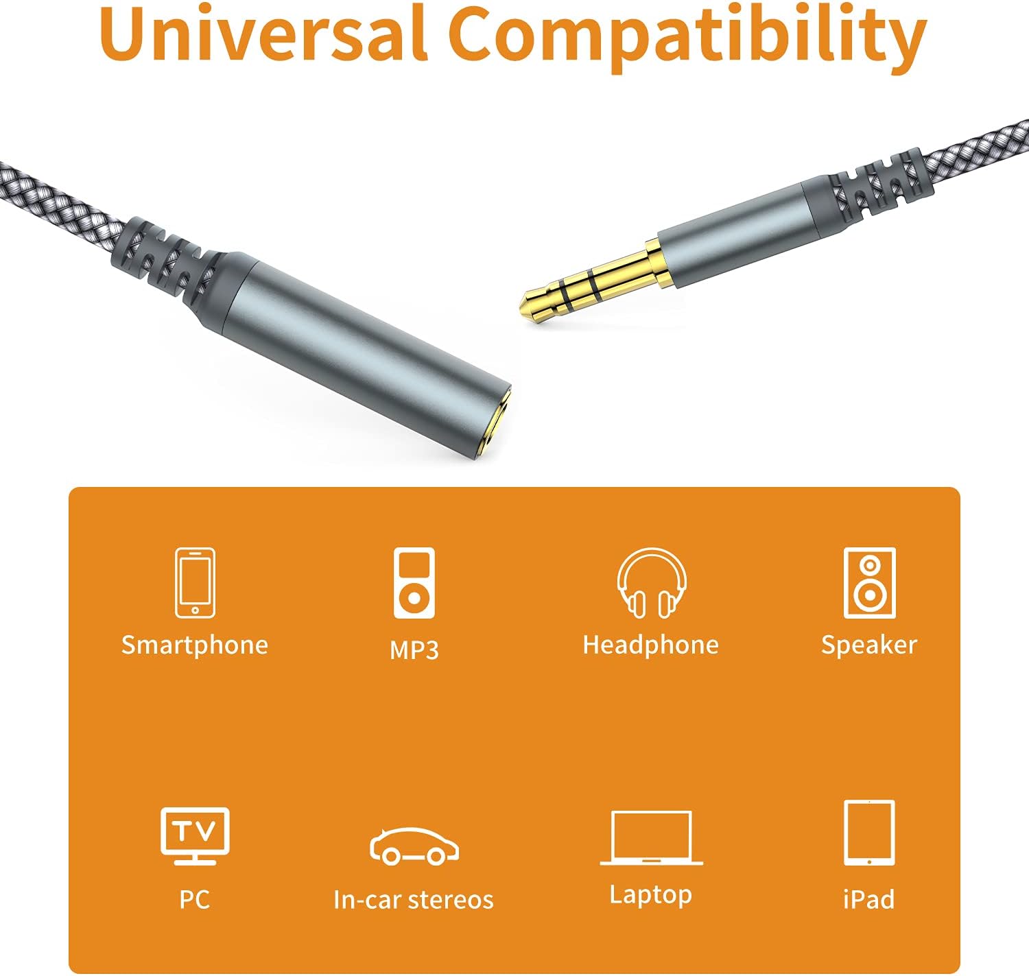 Headphone Extension Cable, [2-Pack, 6.6ft Hi-Fi ] 3.5mm Extension AudioMale to Female Aux Adapter Hi-Fi Sound Stereo Extender Cord for Headset, iPhone, iPad, Smartphones, Tablets & More (Grey)