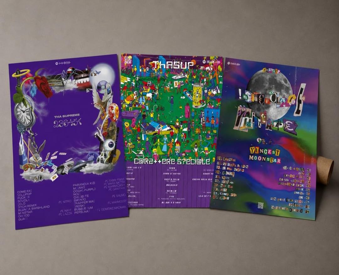 Set Poster Thasup Album (23 6451/Sfaciolate Mixtape/Carattere speciale) Trap/Rap Italiano, Hip Hop, Decorazioni (Set SENZA CORNICE, 30x40 cm, Sfaciolate Mixtape/23 6451/ Carattere speciale)