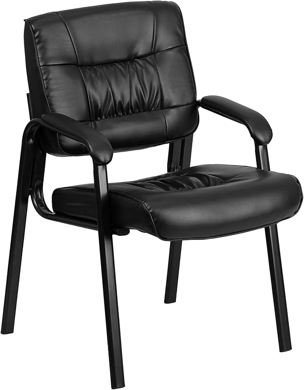 Flash Furniture Haeger LeatherSoft Tufted Executive Reception Chair with Padded Armrests, Upholstered Side Chair for Living Room or Office, Black | Tufted Back and Seat Cushion, Black Metal Frame, Durable Construction, Commercial Use
