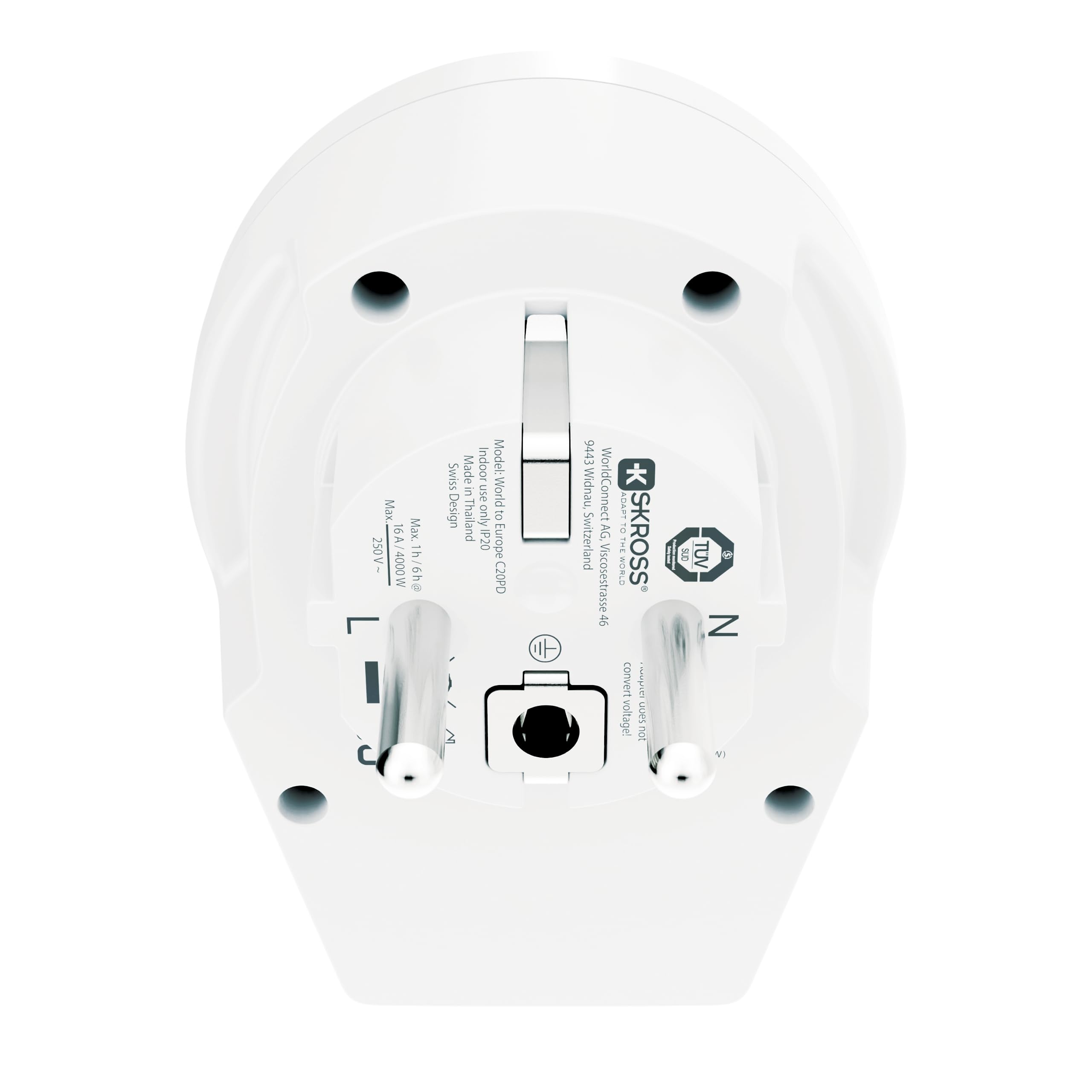 SKROSS - World to Europe USB C20PD - Schuko European Travel Adapter aus Euro, Australien, Großbritannien, USA, Japan, Brasilien und China - USB -Beschichtung C 3A Fast Charger