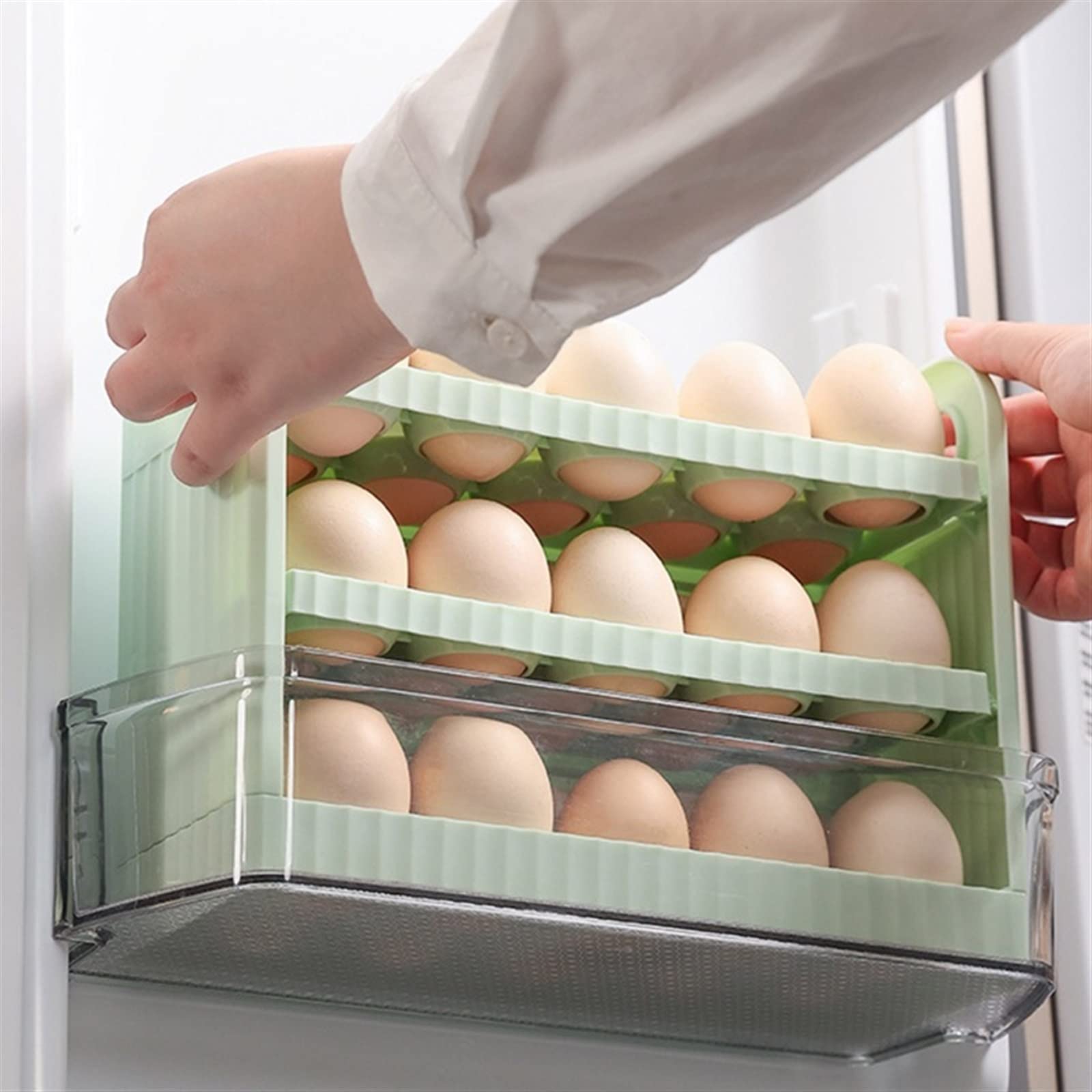Bandeja de plástico para huevos, El organizador de la cesta huevos del refrigerador tiene capacidad for 30 blancos y verdes(White)