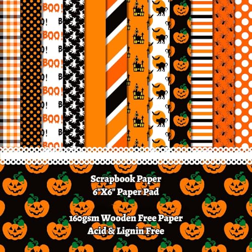Papier de scrapbooking Halloween de 24 feuilles à motifs citrouilles et fantômes pour carterie
