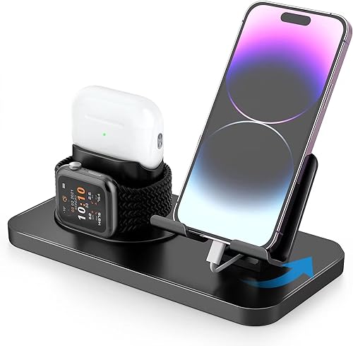 Miniatura 9 de Soporte para cargador de teléfono de rotación de 180 base de carga 3 en 1 soporte de carga para iPhoneApple WatchAirpodsiPad y la mayoría de