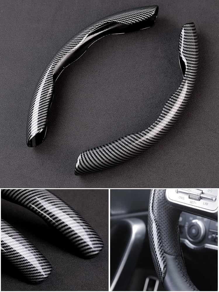 2 Pcs Car Steering Wheel Cover for Mercedes Benz GLS AMG 63, Carbon Fiber Segmented Steering Wheel Protective Cover, Universal Anti-Skid Steering Wheel Grip Cover(Color:Black)