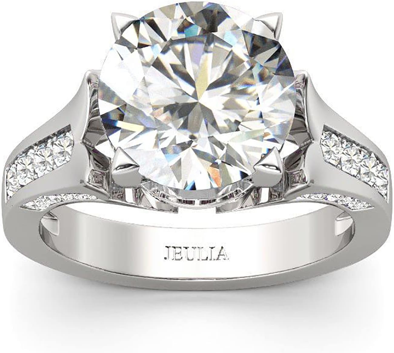 Jeulia Lilac Flower Round Cut Sterling Silver Ring Cubic Zirconia CZ Engagement Anniversary Eternity Promise Wedding Band Ring for Wife Girlfriend With Jewelry Box