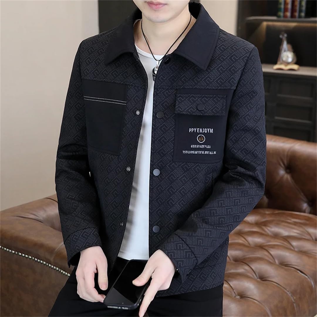 Męska kurtka z długim rękawem klapa biznesowa odzież wierzchnia slim fit towarzyska streetwear wiatrówka kurtka
