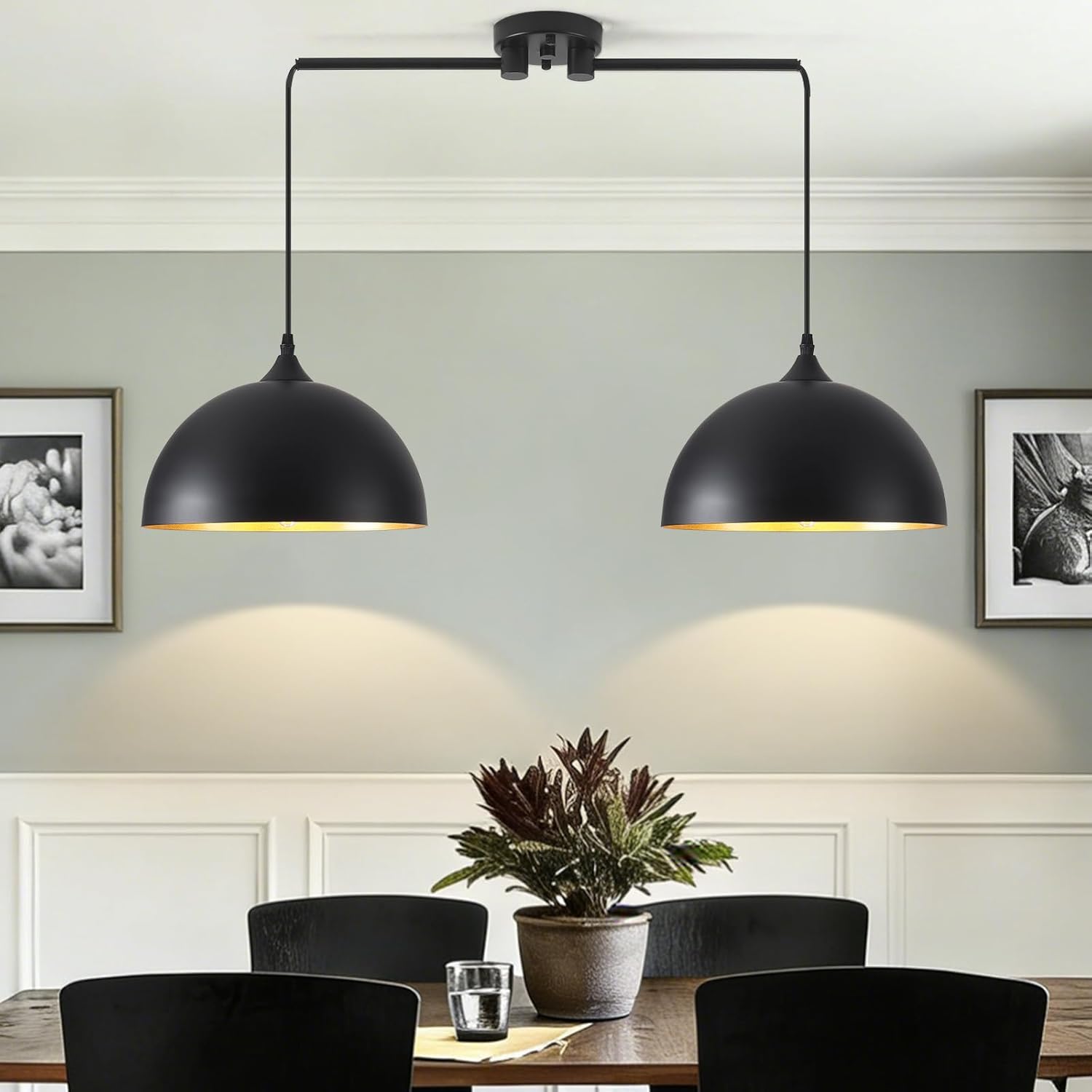 Black Pendant Lights Kitchen Island 2-Light, Black Dome Pendant Light, Kitchen Island Lighting, Dining Room Light Fixture, Island Pendant Lights for Kitchen, Dining Room, Bar, Cafe