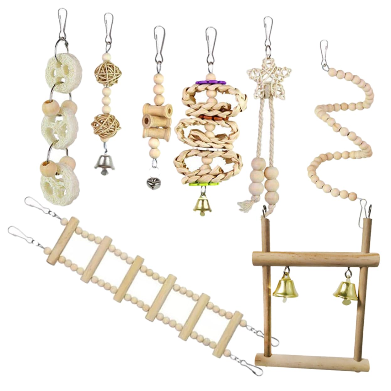 BESPORTBLE 2juegos Percha De Madera para Pájaros Juguete De para Periquitos y Loros Escalera De Masticar Accesorio Interactivo para Jaula