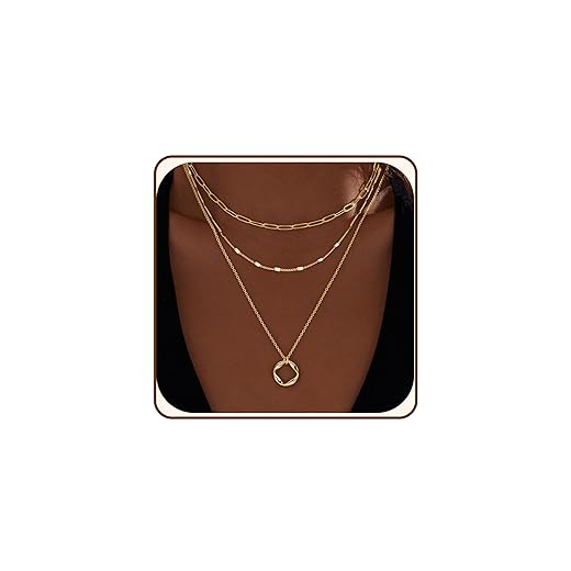 Poxtex Layered Gold Necklaces for Women, Stackable Dainty 14K Gold Silver Plated Trendy Simple Heart Diamond Cross Bow Circle Pendant Paperclip Choker Dot Chain Necklace,Jewelry Set Gifts for Women
