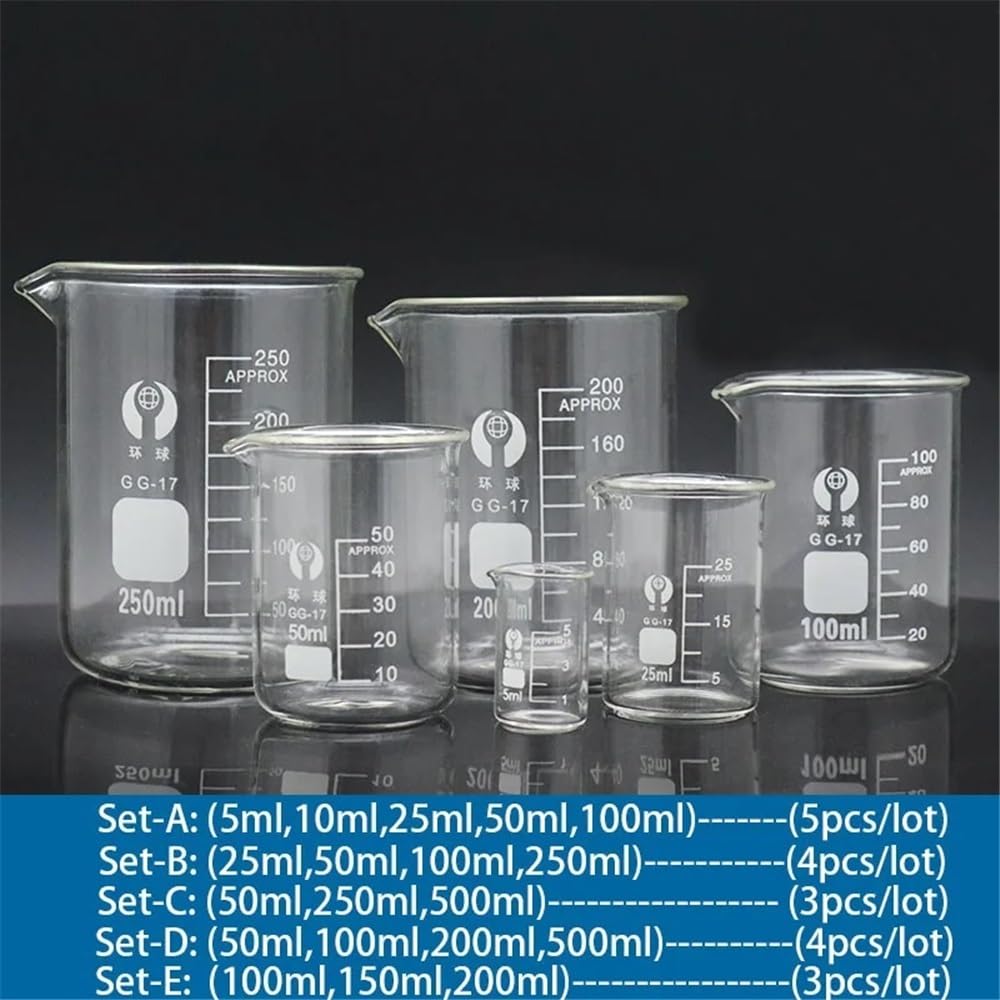 Vetreria da laboratorio Set AF Lab Becher in vetro borosilicato resistente al calore Tazza graduata for attrezzatura da laboratorio(Set-F)