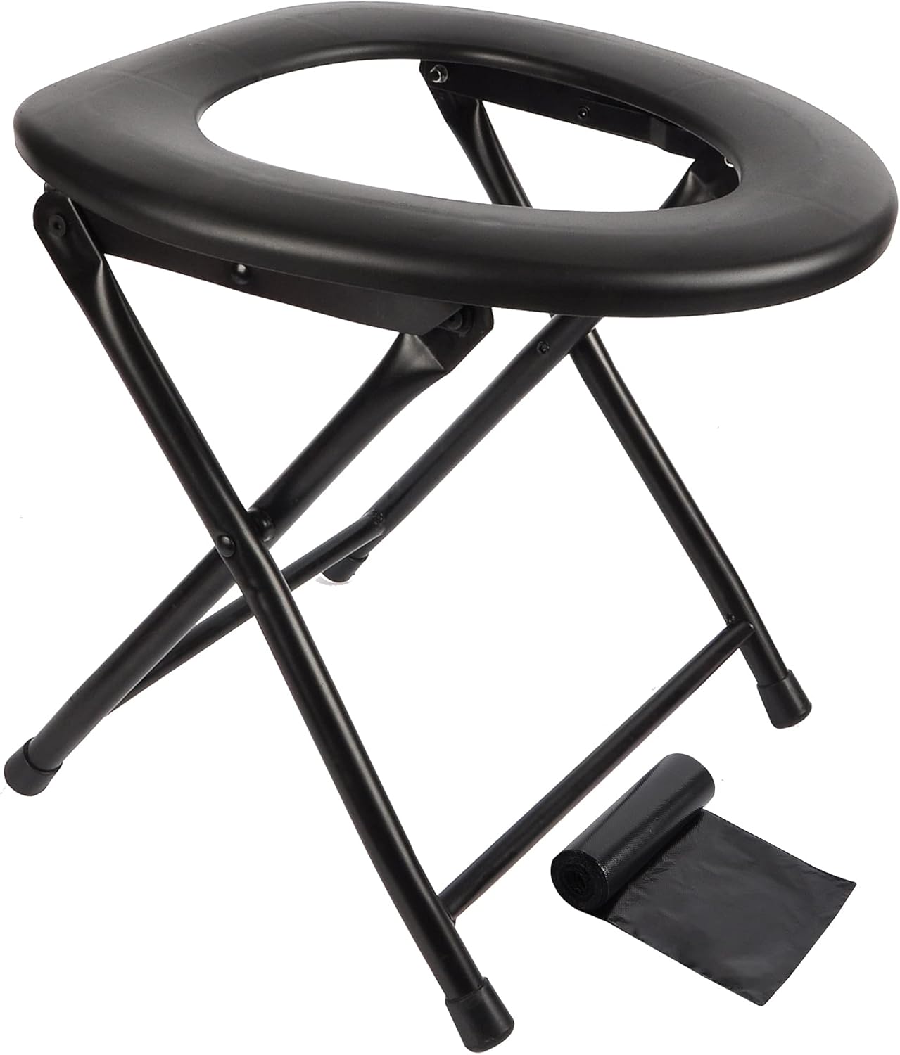 Portable Toilet Seat, Stainless Steel Emergency Toilet, Folds Camping Toilet Seat, Convenient for Camping, Travel & Emergency Black