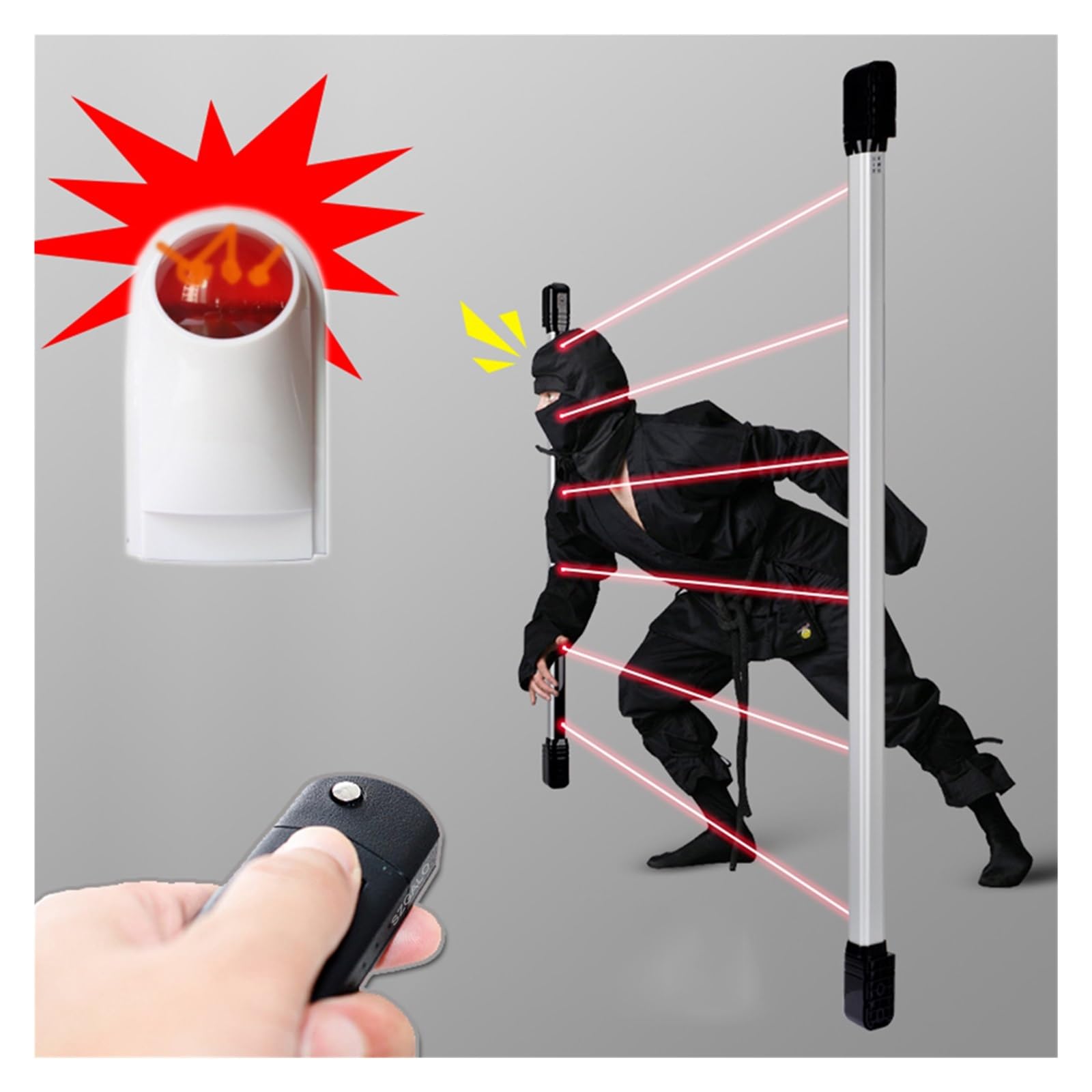 Sistemi Allarme Casa Sensore IR a fascio Kit di allarme sicurezza domestica wireless autonomo Flash Sirena Corno con rilevatore movimento Allarme antifurto fai-da-te(Sensor KIT A)