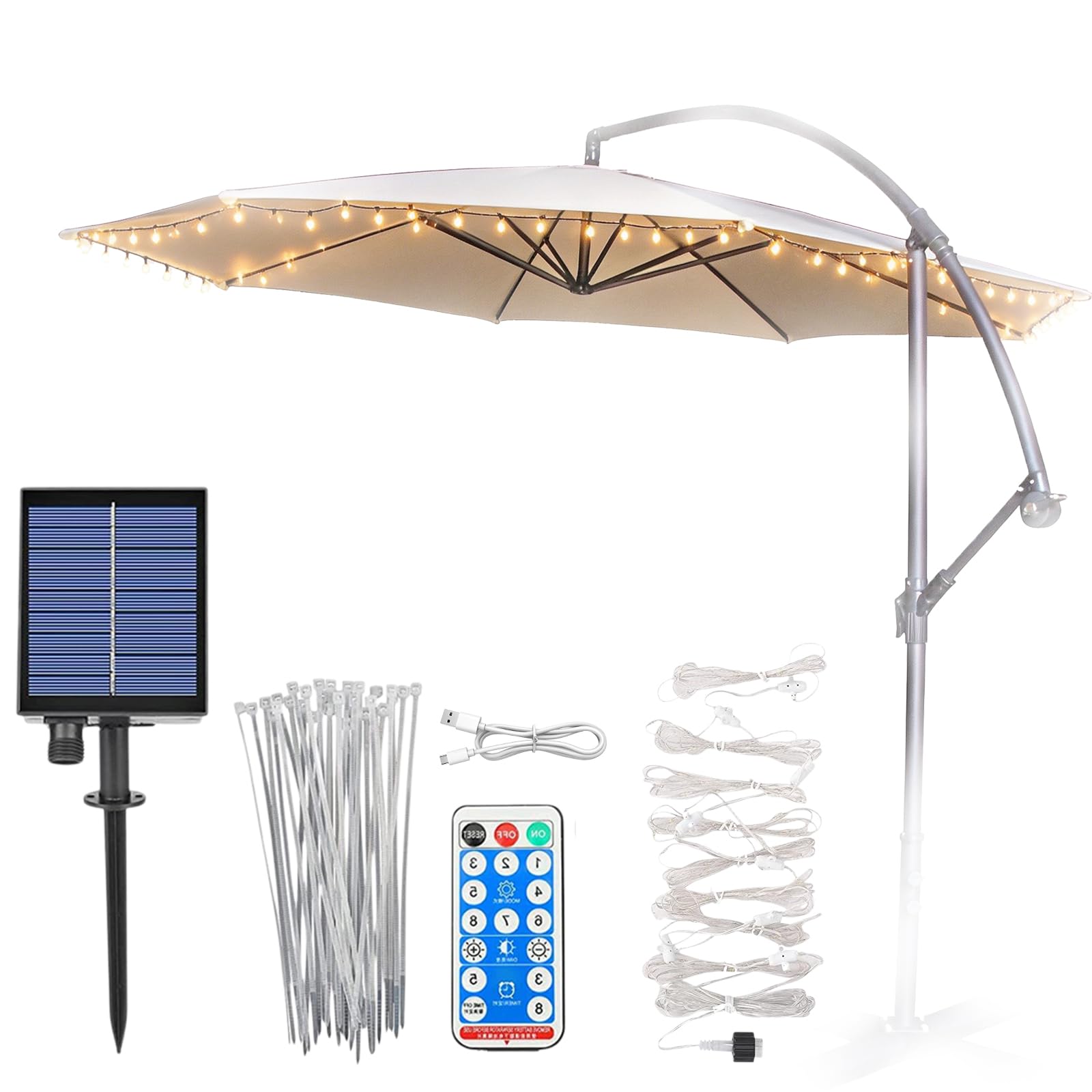 Lumières Solaires de Parapluie, 104 LED Lampe Parasol de Patio, Étanche IP65 Éclairage de Parasol, 8 Modes Lumières avec Télécommande, Éclairage Décoratif pour Parasols et Tentes de Camping