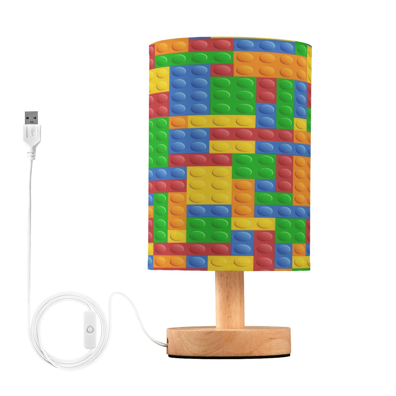 xigua Building Colorful Blocks Bedside Table Lamp, Nightstand Lamp with Linen Fabric Shade - Wooden LED Desk Lamps for Bedrooms, Study Room, Home, College Dorm, Office