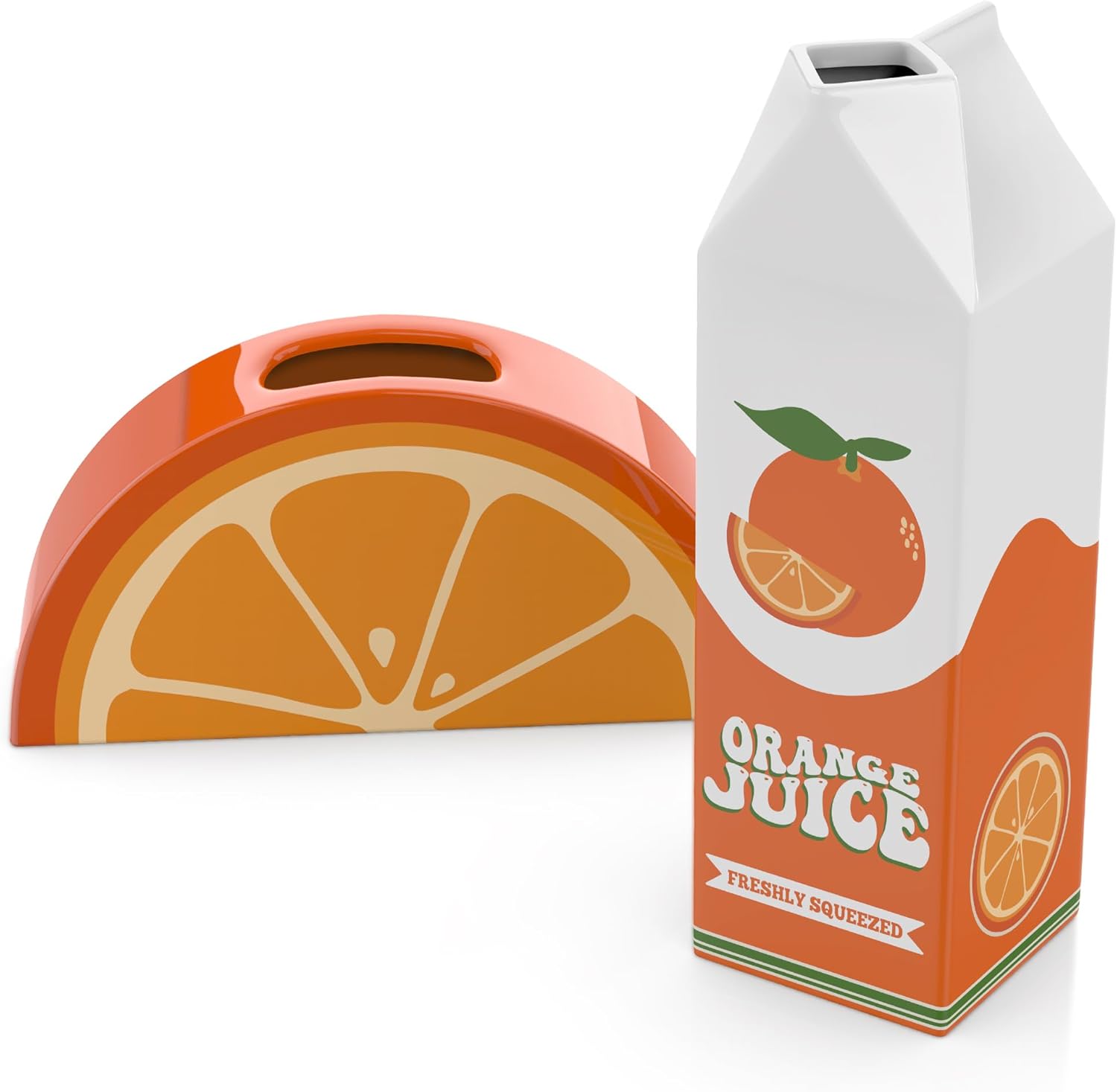 Orange Juice Vase, 2 Vase Set. Ceramic Carton Vase and