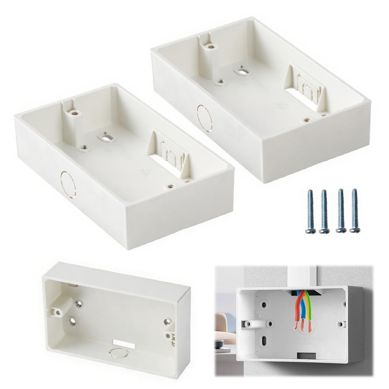 2 Gang Surface Mount Back Box Pattress 2Pcs, Pattress Box