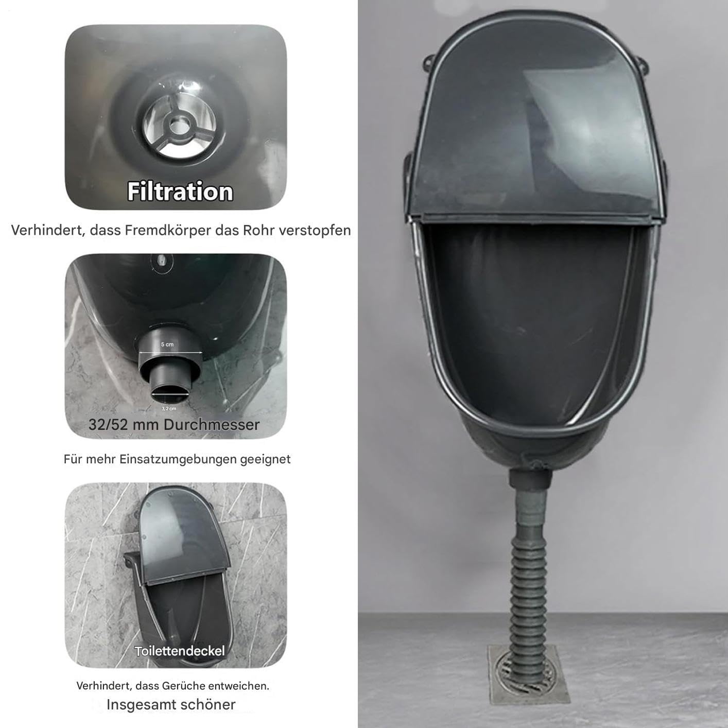 Generisch Orinal de pared para hombres, lavable para baño, con cubierta, descargador de a prueba de fugas, ajustable, para casa, dormitorio, camping, vehículo