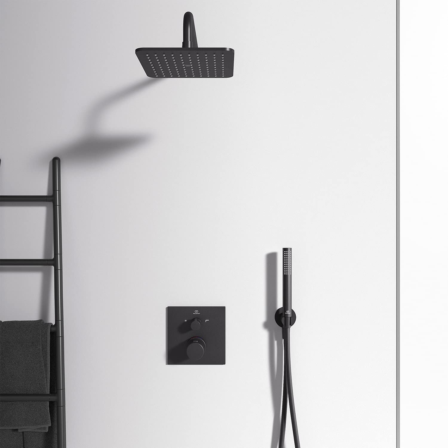 Ideal Standard Idealrain B9445XG - Brazo de alcachofa de ducha para montaje en pared, 400 mm, color negro