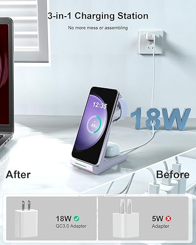 Miniatura 3 de Cargador inalámbrico Samsung 3 en 1 - Estación de carga NANAMI Samsung Galaxy Watch Cargador compatible con Samsung S24 S23 Ultra S22 S21 S20 Z Flip