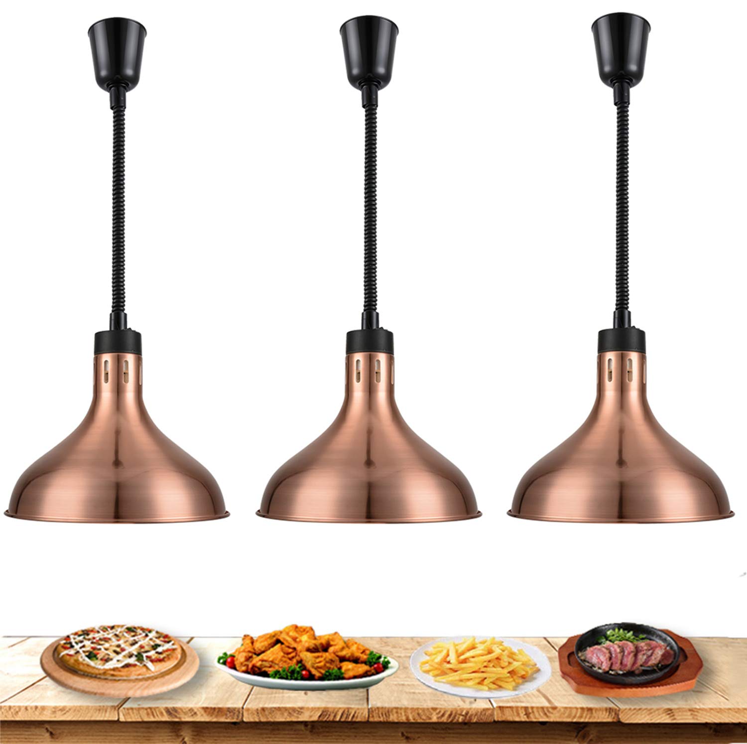 Lampe Chauffante pour Aliments, Lampe Suspension Commercial pour Cuisine, Hôtel et Buffet, Équipements de Restauration de Professionnel Lampe D'isolation, 220V, Lot de 3 (Champagne)