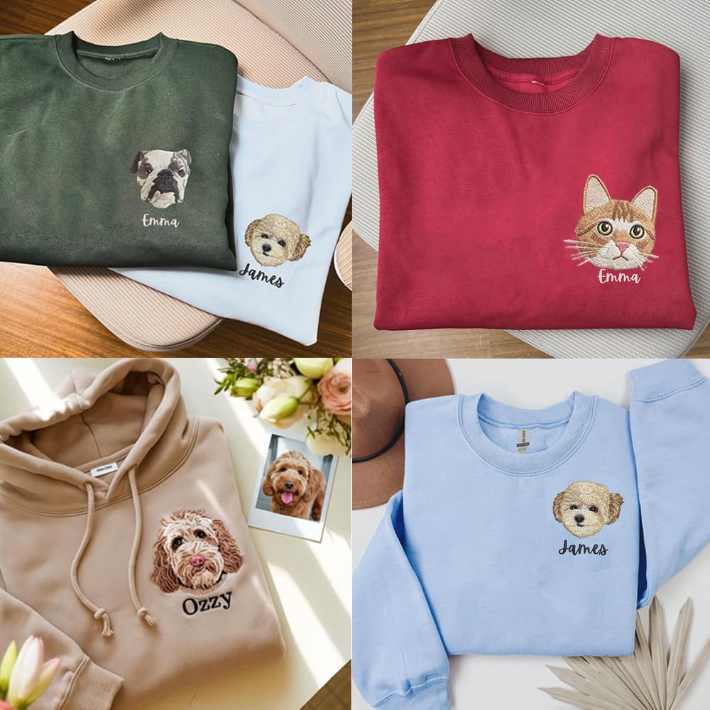 Sudadera con Capucha Personalizada - Bordado de Cara de Mascota + Nombre/Texto en la Manga | Camiseta con Foto de Perro Amantes de Animales