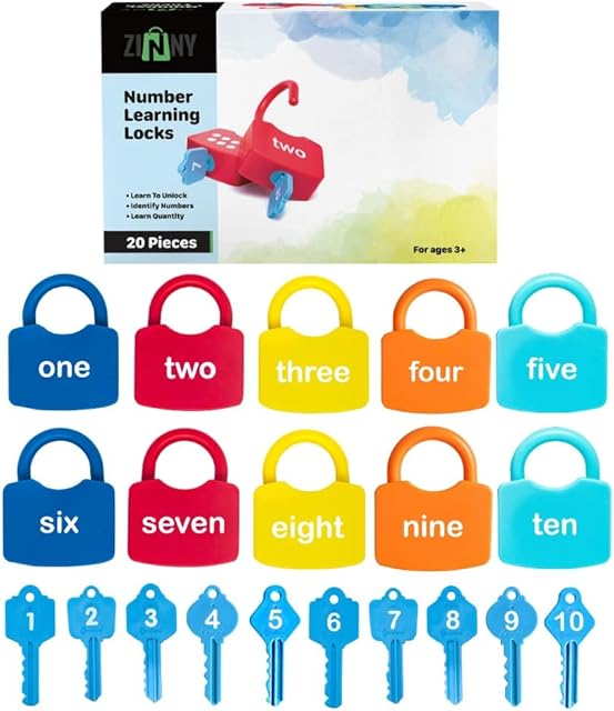 ZINNY Number Locks Toddler Toys  Set of 10 Learning Locks with Keys  Assorted Colours Educational Toys for 3 Year Old  Fun Learning Toys Teach Counting, Math Skills, Dexterity