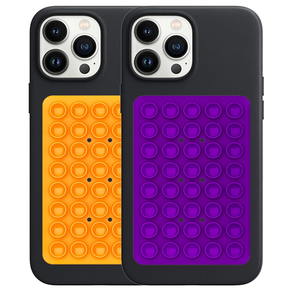 Double Sided Silicone Suction Phone Holder Mount, Silicon Accessory for iPhone and Android, Hands-Free Mirror Shower Phone Holder, TikTok Videos and Selfies (Orange+Purple)