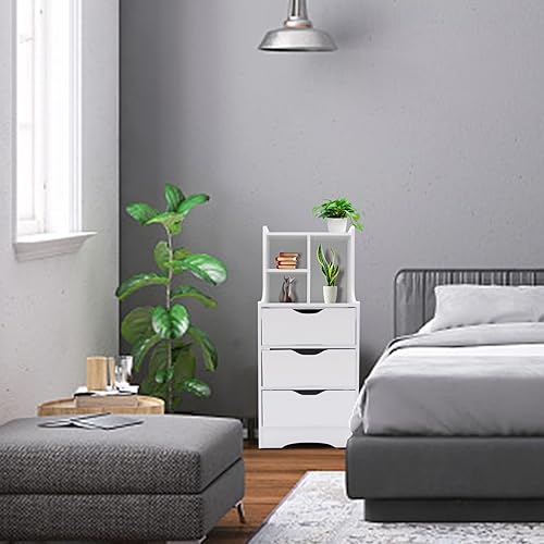 Miniatura 5 de Eapmic Cómoda de 3 cajones con almacenamiento superior, mesita de noche, mesita de noche, armario de almacenamiento con estante abierto, amplio