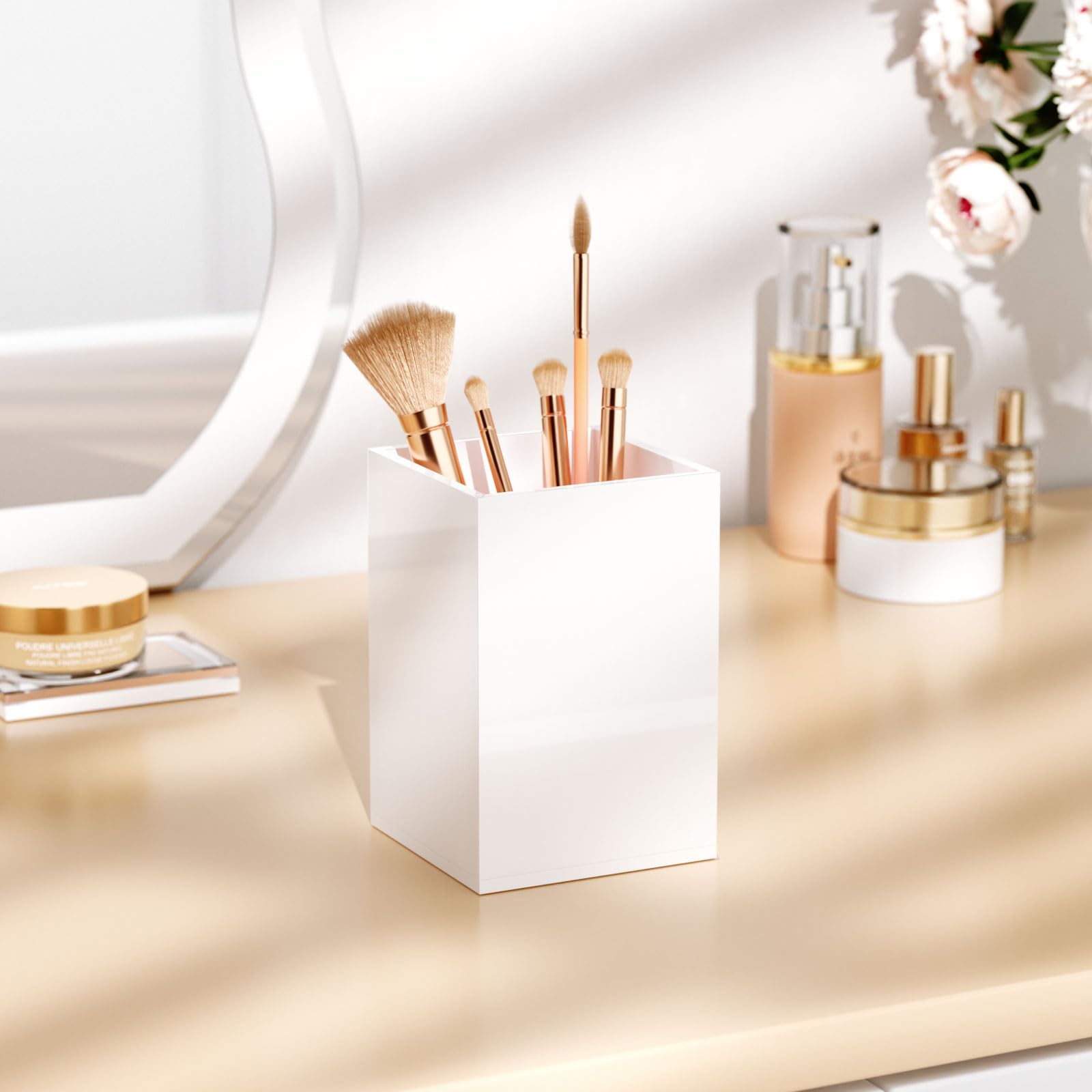 AITEE Portapenne in acrilico bianco, 3 pezzi, portapenne, organizer da scrivania, quadrato, portapenne, portapenne, per ufficio, scuola, uso domestico (7,6 x 7,6 x 10,9 cm)