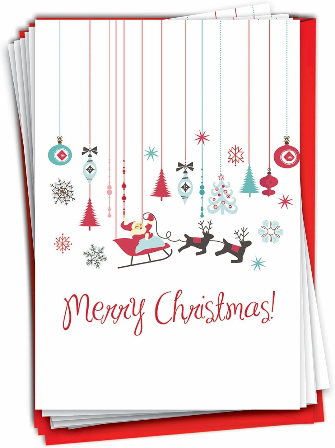 The Best Card Company - 12 Beautiful Merry Christmas Cards (1 Design, 12 Cards) - Bulk Boxed Xmas Stationery Set with Envelopes - Retro White Christmas B6663JXSG