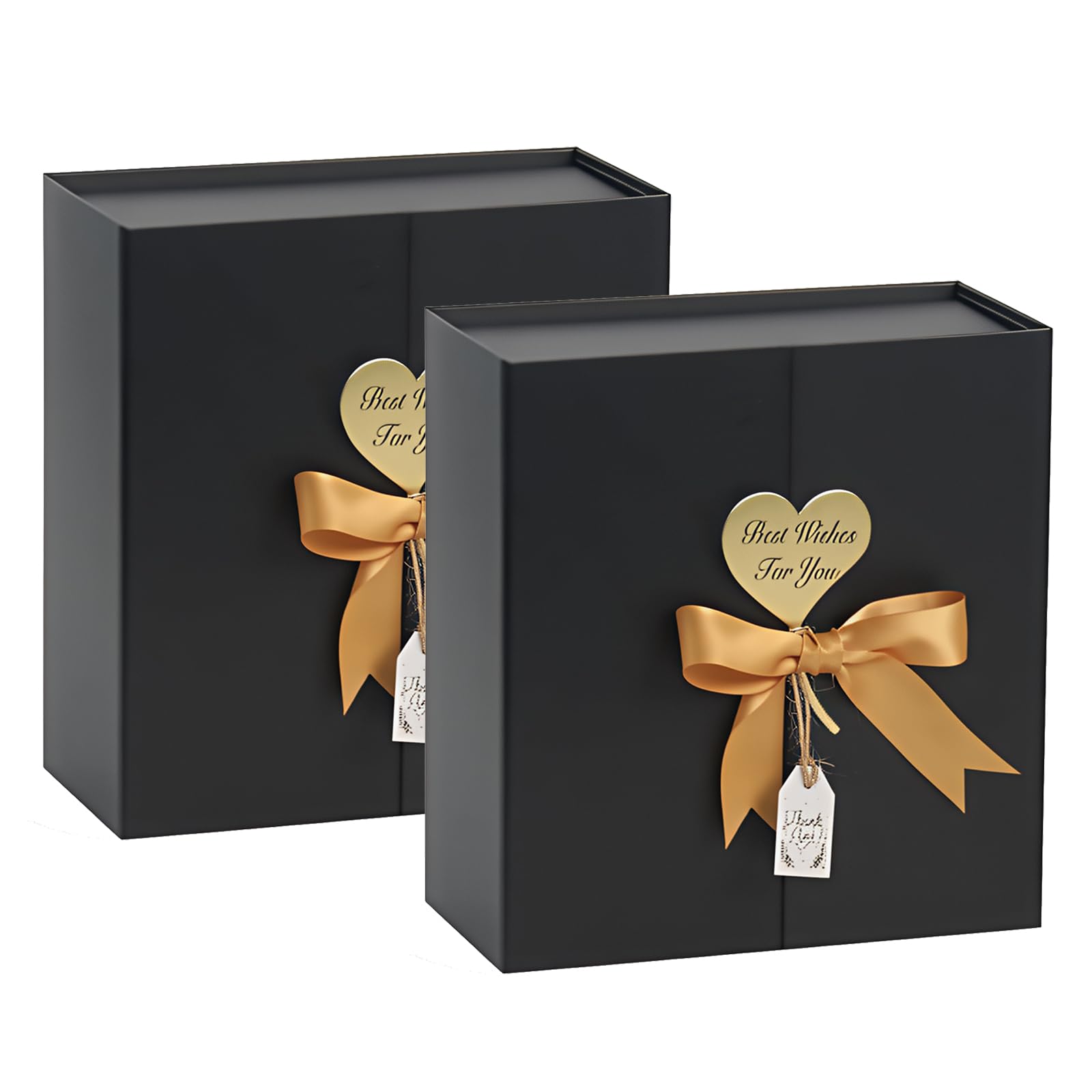 CHARMGIFTBOX 22.9x22.9x7.6cm Gift Boxes with Lids, 2 Pack Small Black Gift Box with Ribbon Card Fancy Gift Wrap Boxes for Festival Anniversary Groomsmen Proposal Weddings Boyfriend Father's Day